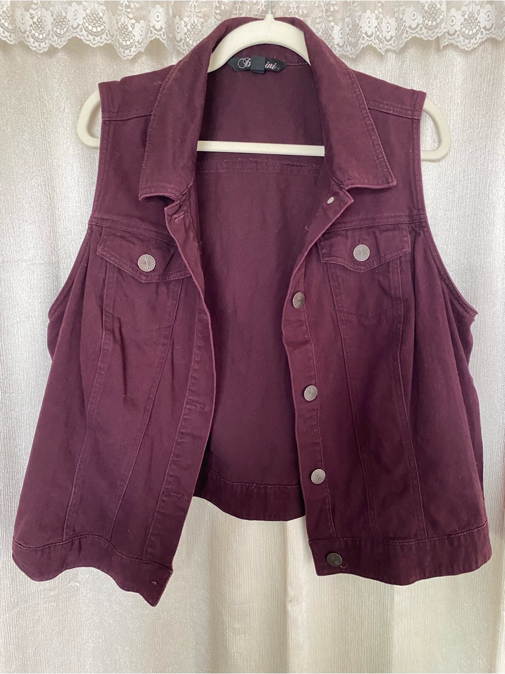 Baccini 18/20W Burgundy Denim Vest Plus Size Oversized Utility Grunge